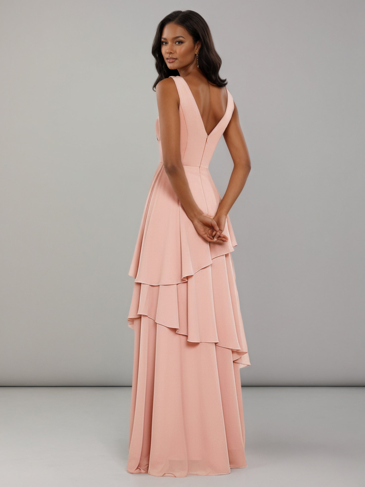 Amorae A-Line V-neck Pleated Bridesmaid Dresses with Ruffles