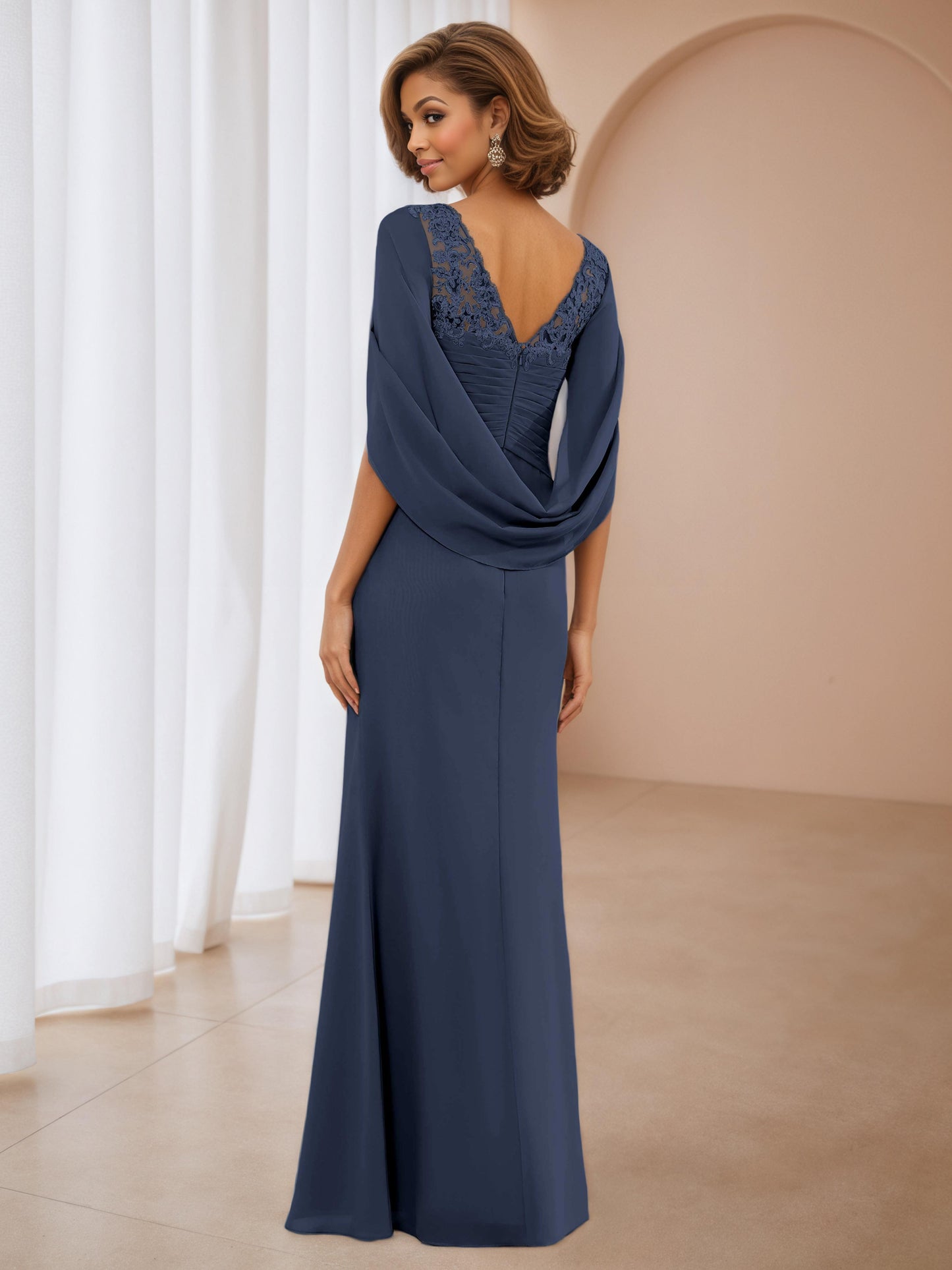 Anita Enchanting Ruched Appliques Chiffon Mother of the Bride & Groom Dresses With Cape