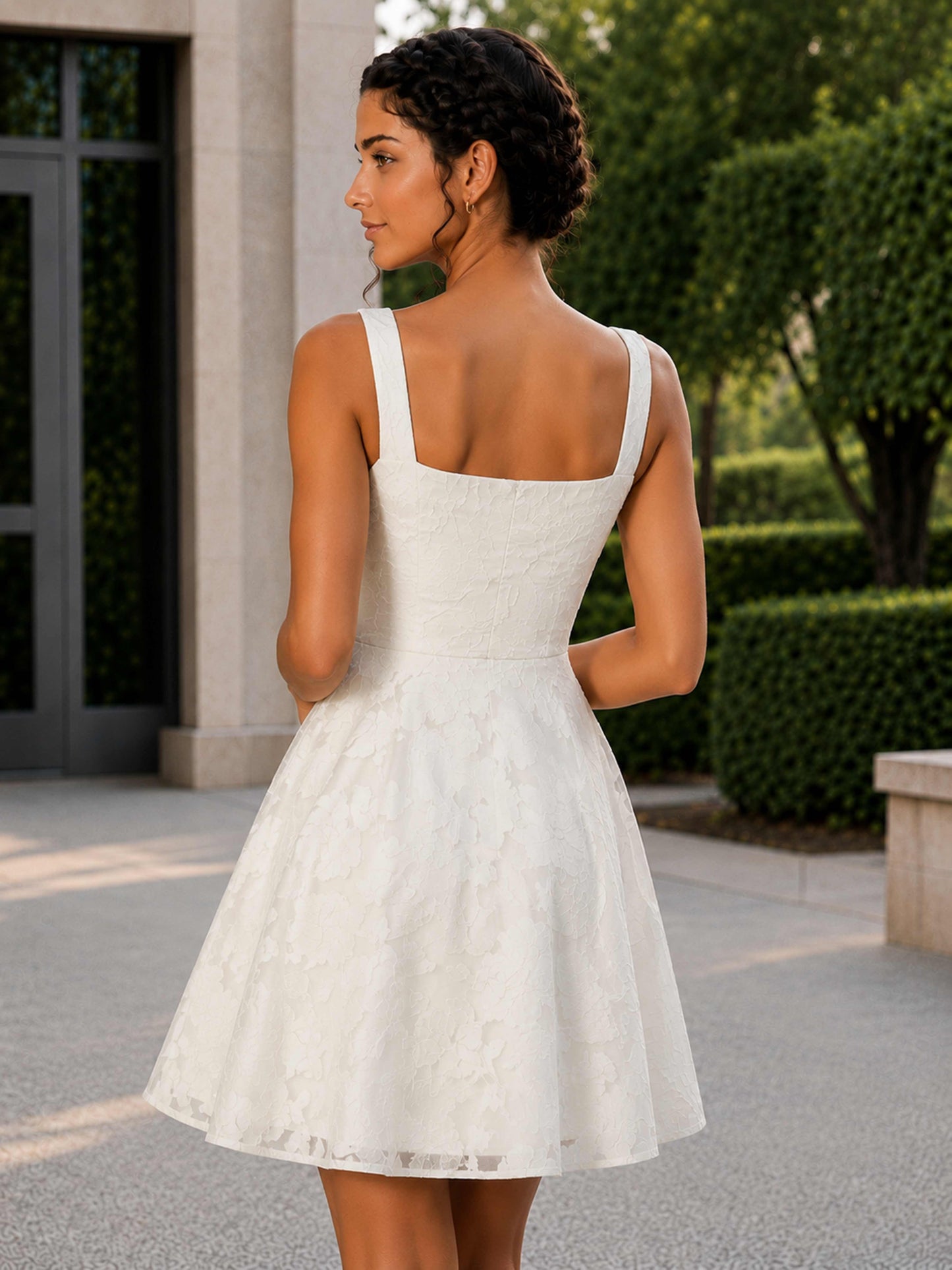 Avenza A-Line Square Neck Sleeveless Floral Lace Short Homecoming Dress