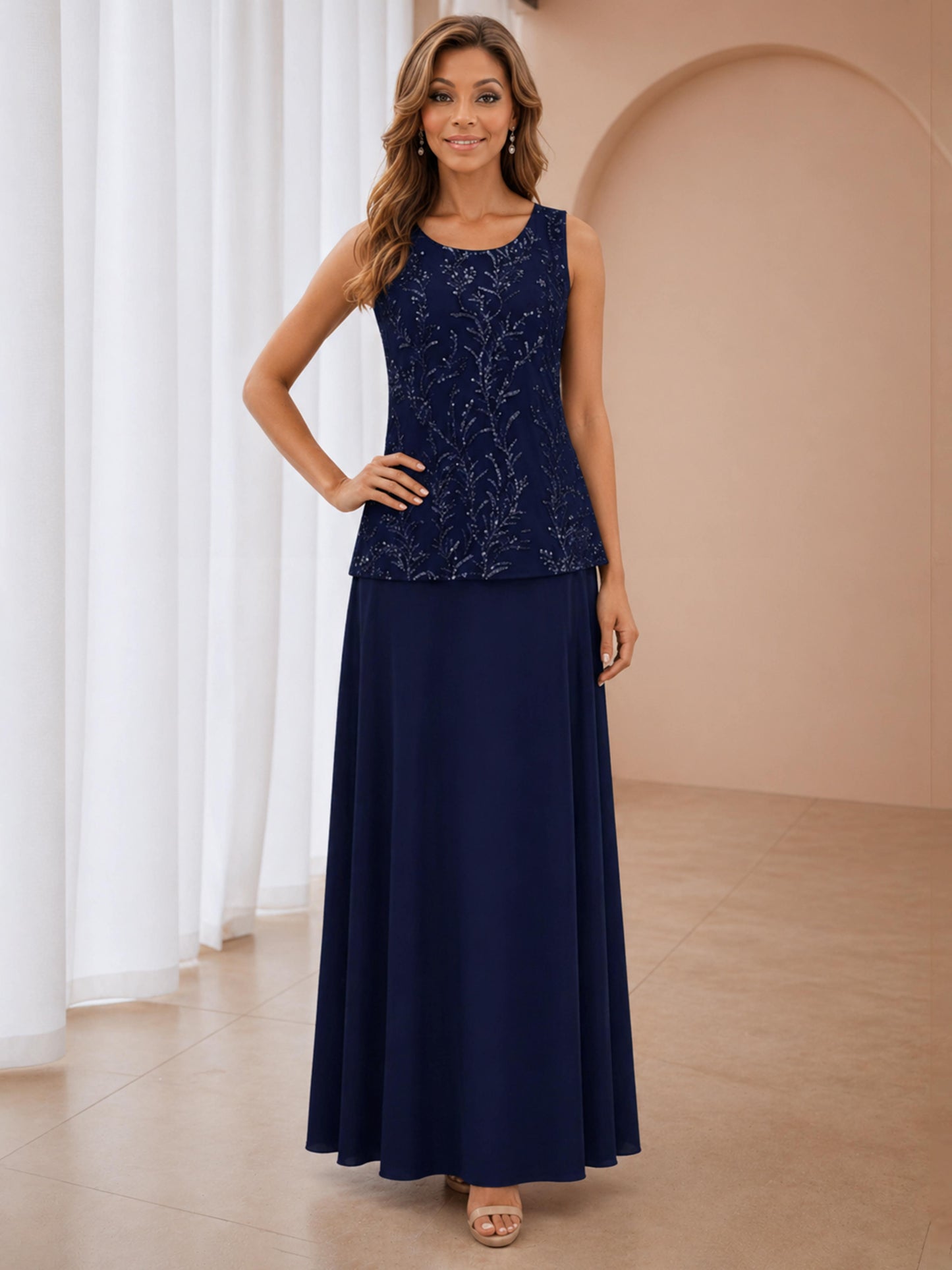 Calora Delicate Three Pieces Sequins Chiffon Mother of the Bride Pantsuit