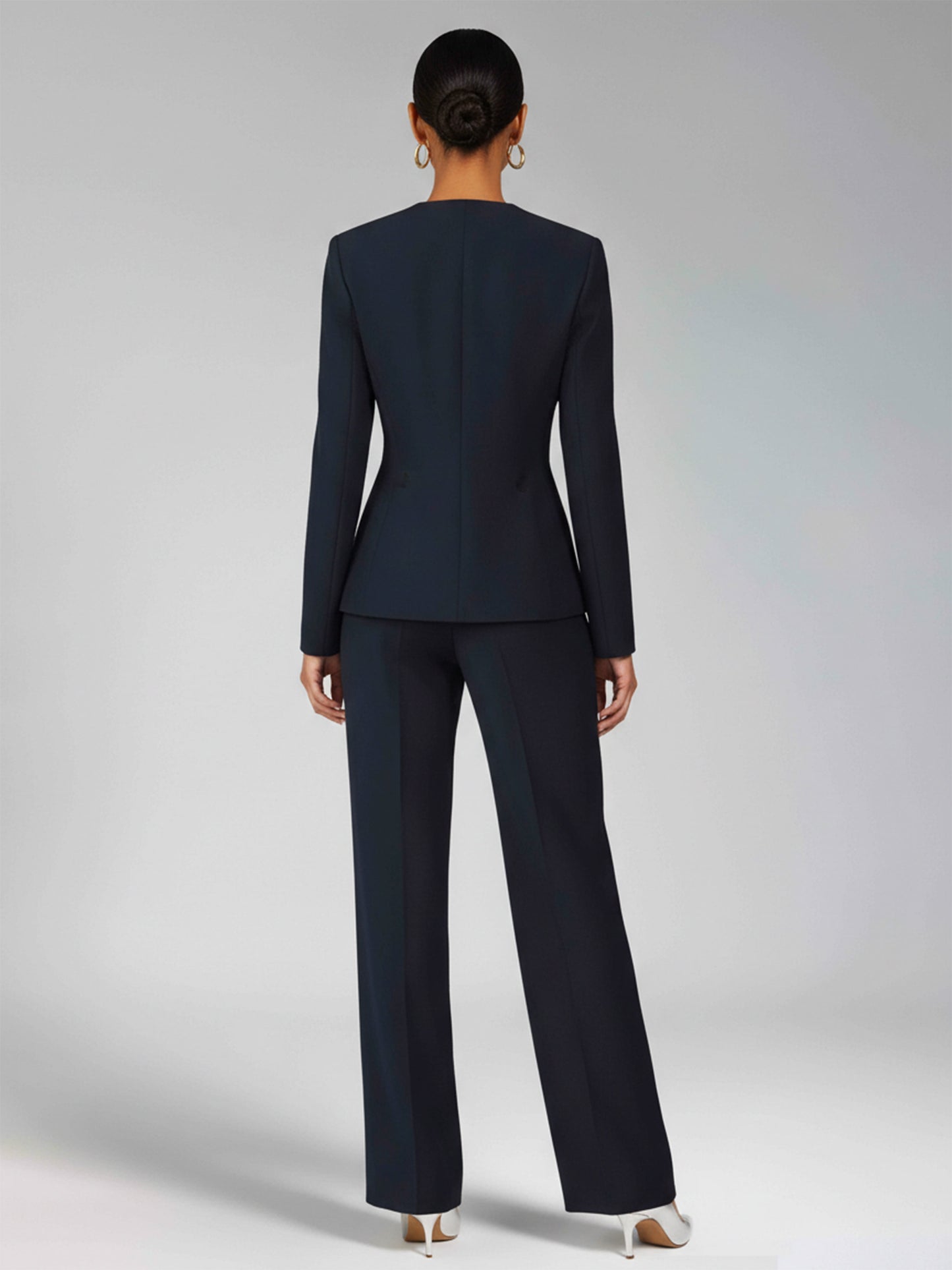 Casual Four Buttons Long Sleeve Blazer Jackets and Wide Leg Pant