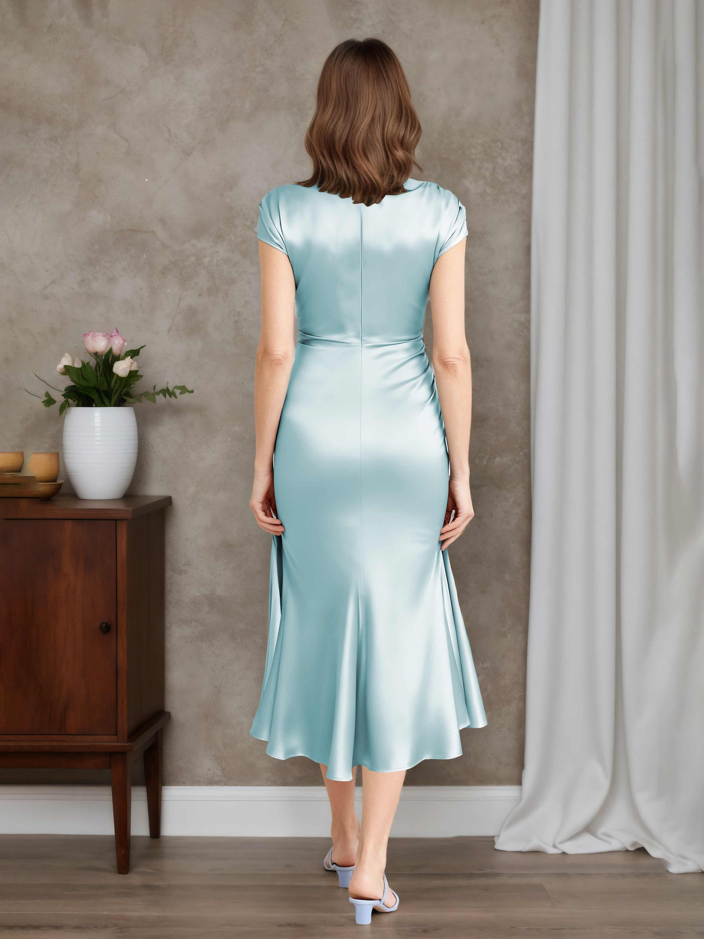 Corina Chic Sheath/Column Cap Sleeves Knee Length Mother of the Bride Dresses
