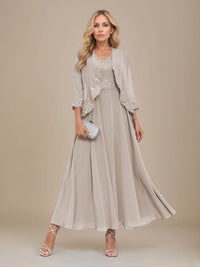Delphine Two Pieces Lace Appliques Ankle Length Chiffon Mother Of The Bride Dresses