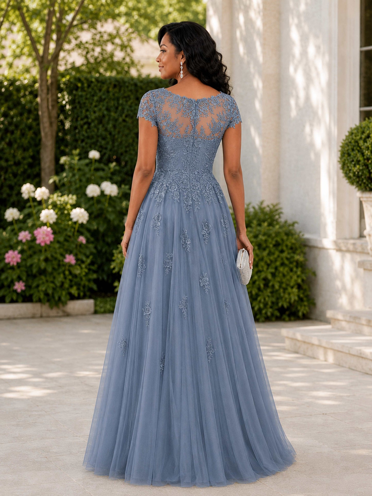 Eliana Elegant V-Neck A-Line Floor Length Mother of the Bride Dresses with Lace Appliques