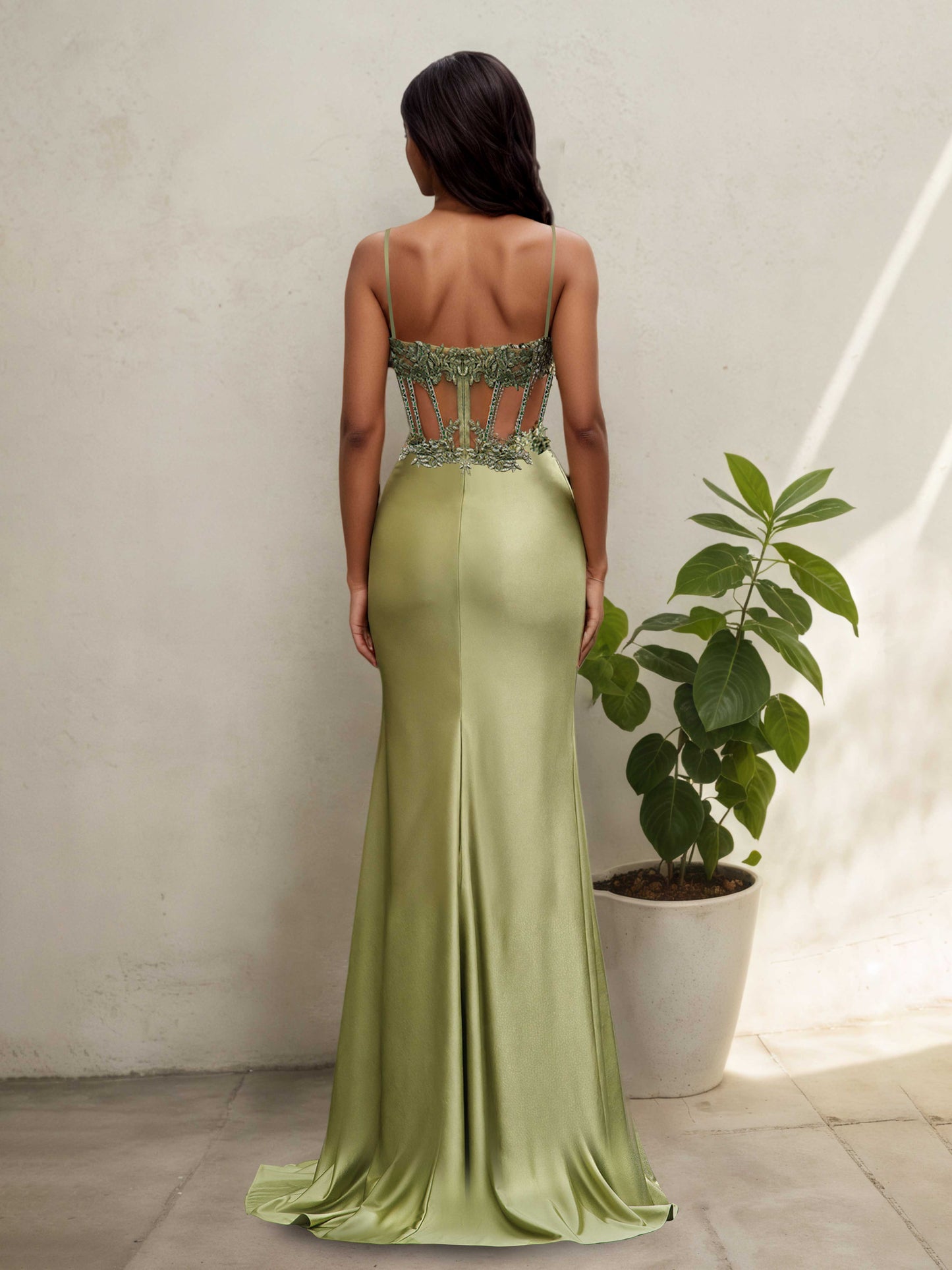 Faylin Sexy Mermaid Pleated Long Corset Prom Dresses With Slit