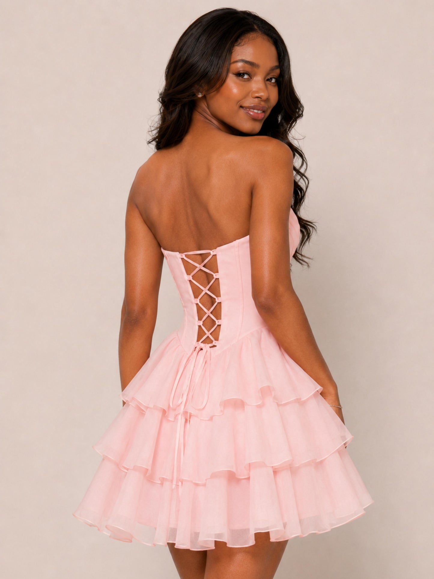 Florielle A-Line Strapless Sweetheart Chiffon Corset Mini Homecoming Dress