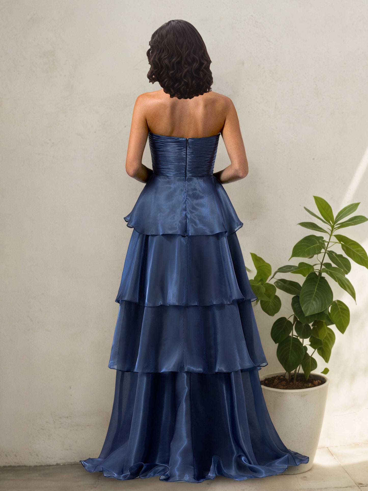 Helyra Modern A Line Strapless Sleeveless Tiered Long Prom Dresses