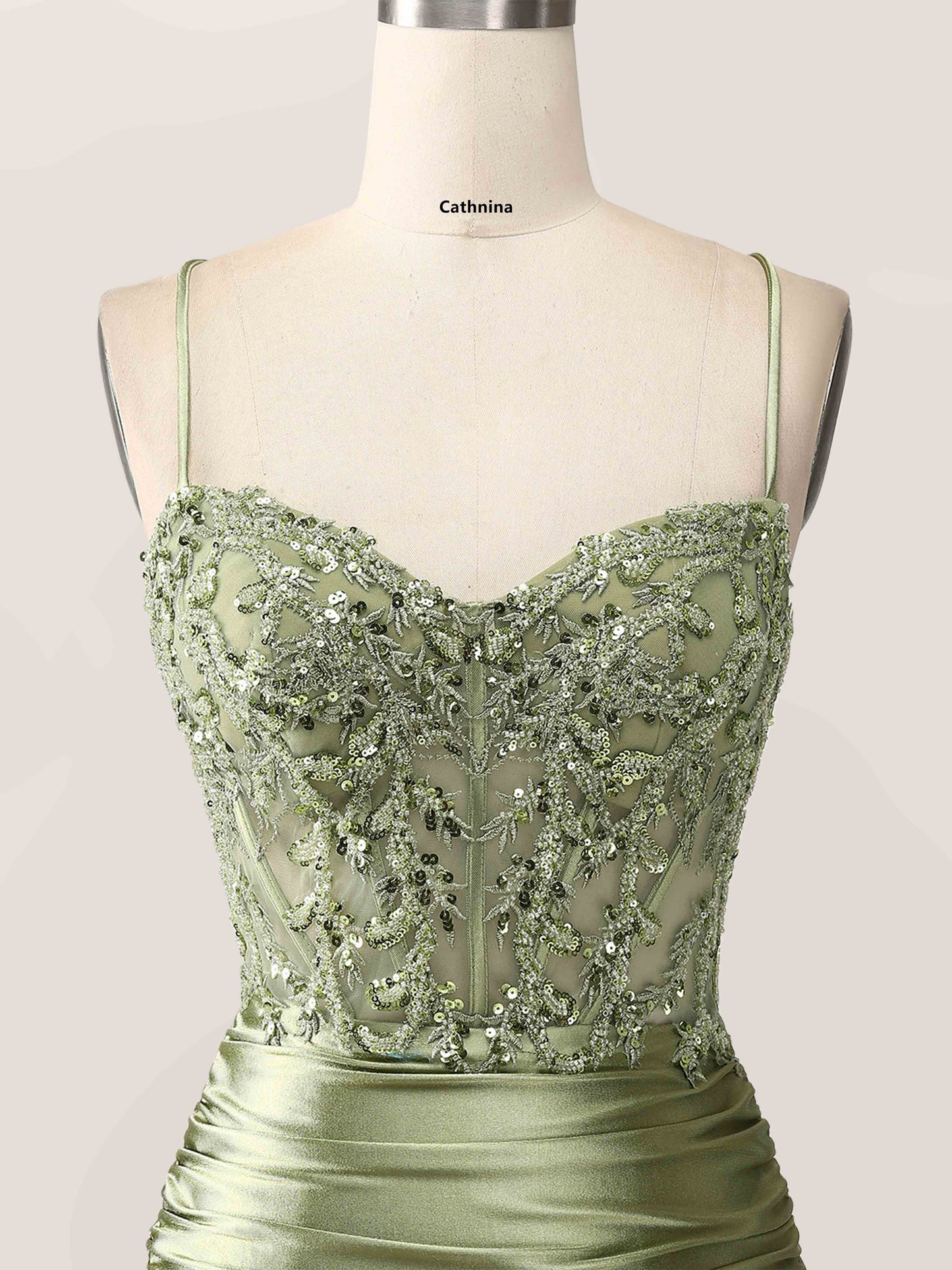 Irina Romantic Spaghetti Straps Lace-up Back Prom Dresses With Slit