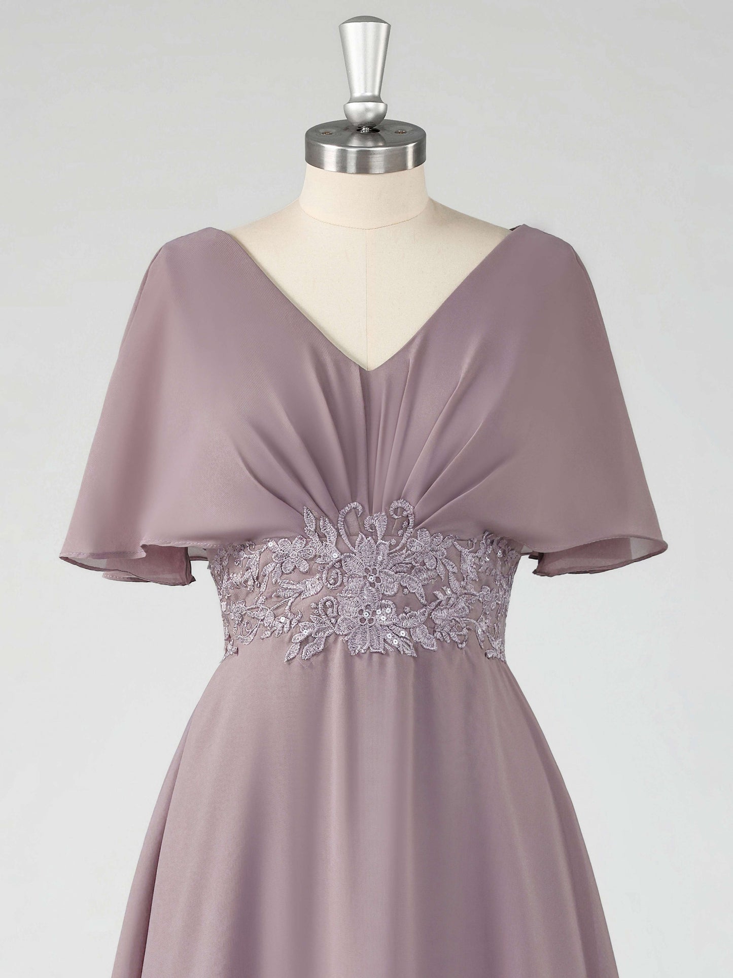 Luciana Modest A-Line Short Sleeves Appliques Long Chiffon Mother of the Bride & Groom Dresses