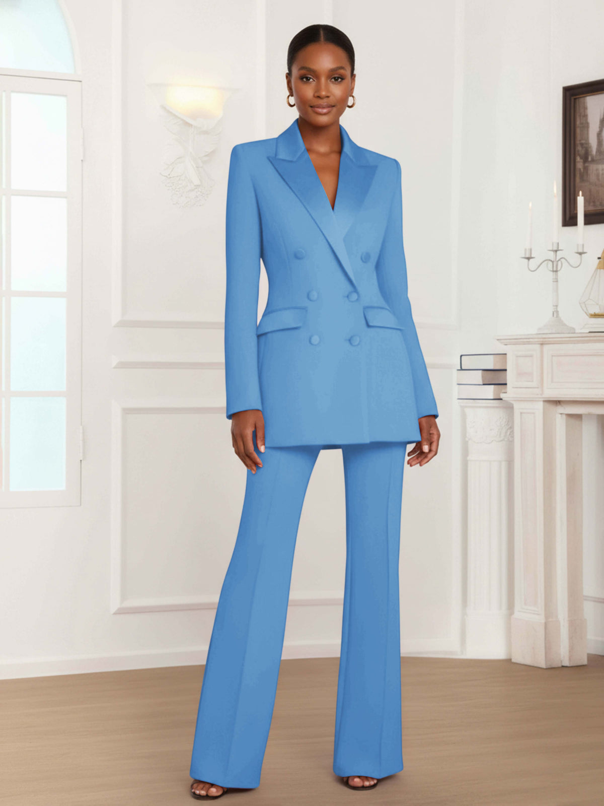 Modern Double Breasted Peak Lapel Women's 2 Pieces Pantsuit Set