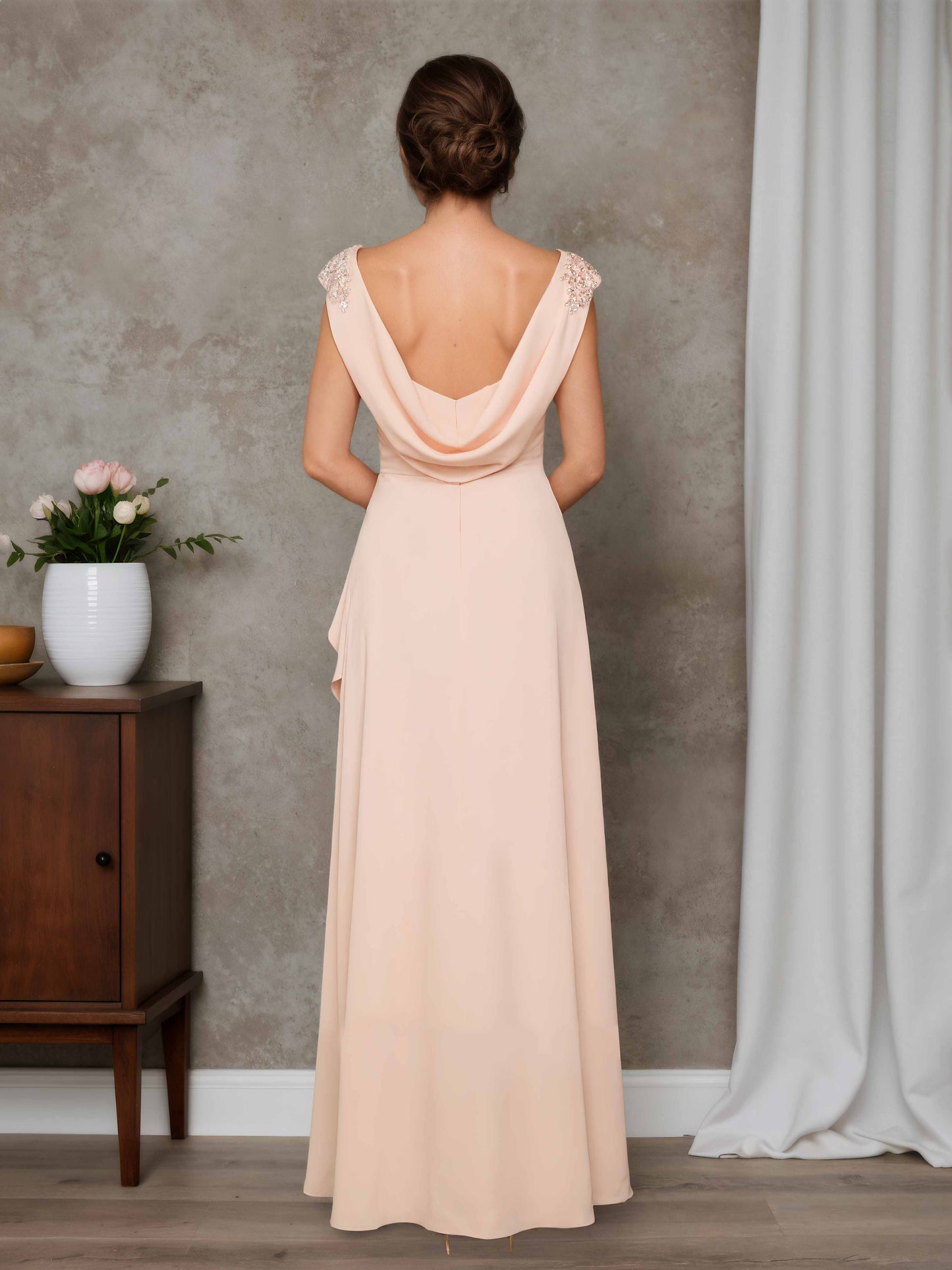 Nariel Sheath Bateau Lace Appliques Floor-Length Stretch Crepe Mother of the Bride Dresses
