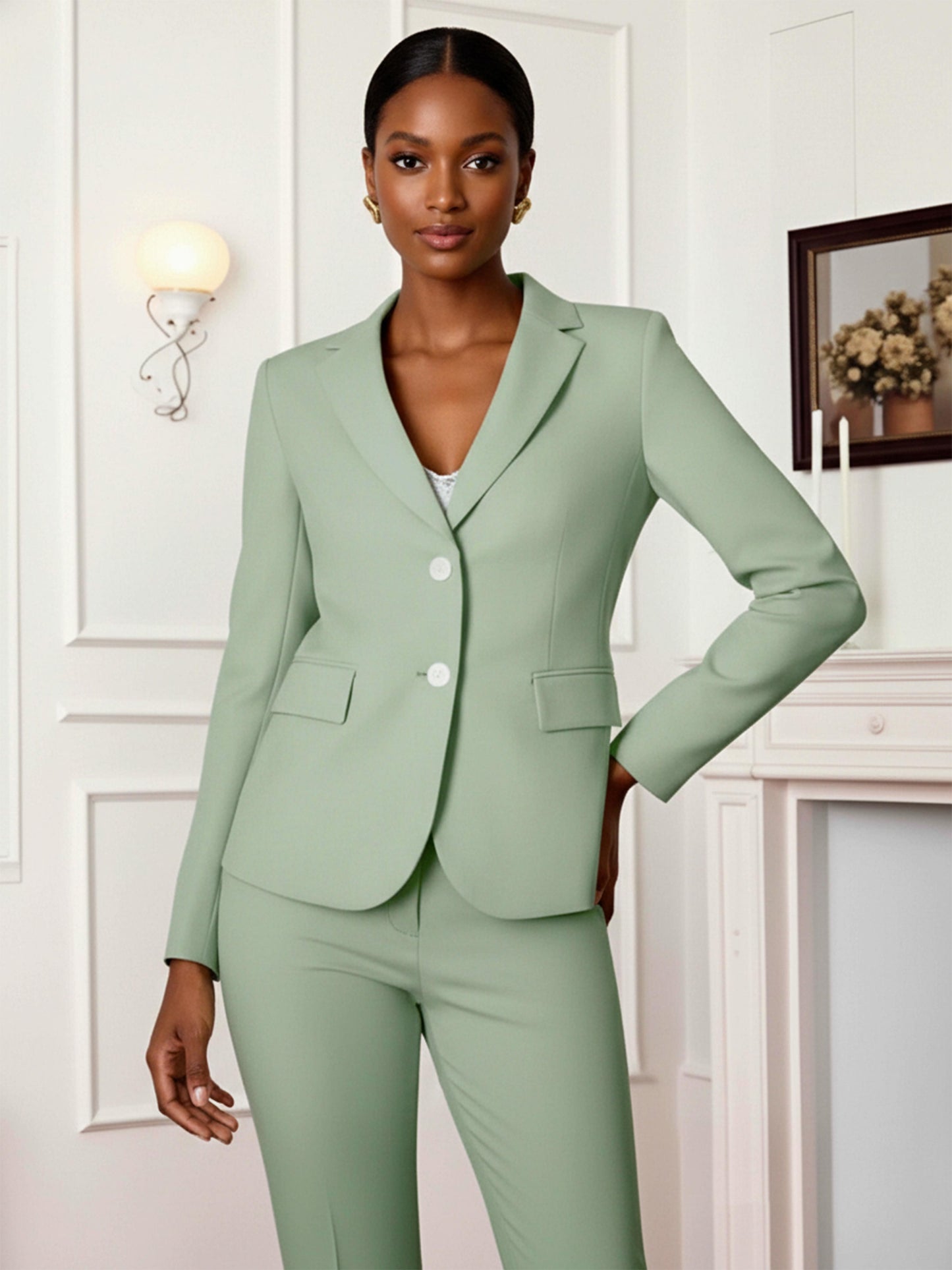 Notch Lapel Slim Fit Women's 2 Pieces Two Button Suit For Guest