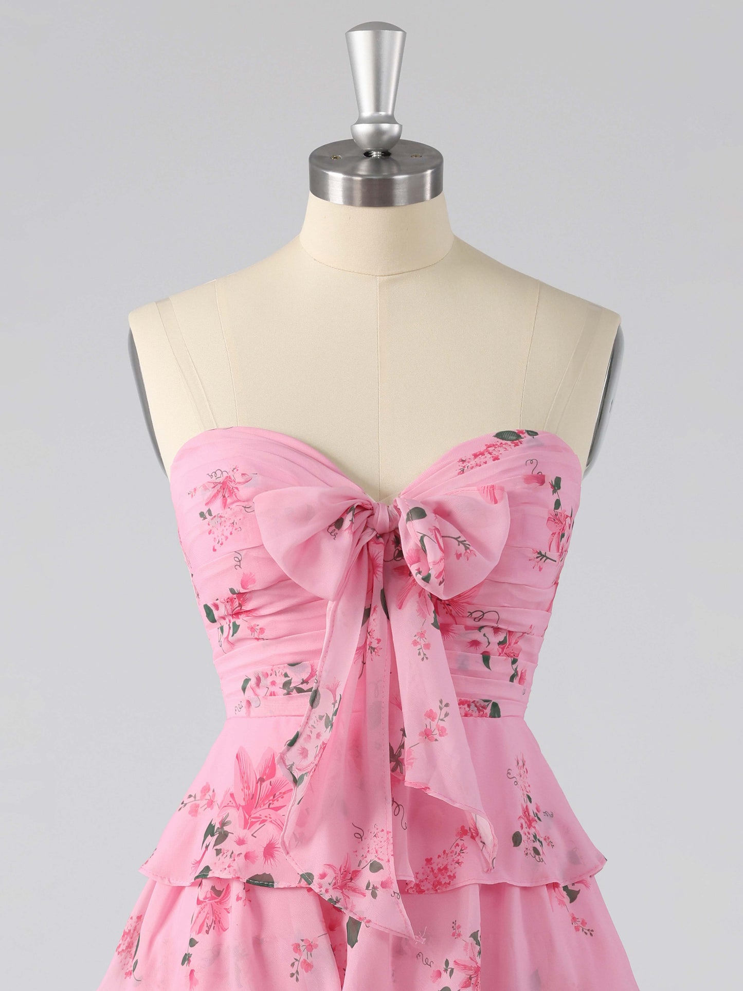 Paisley A-Line Floral Short Homecoming Dresses Strapless with Bow Knot