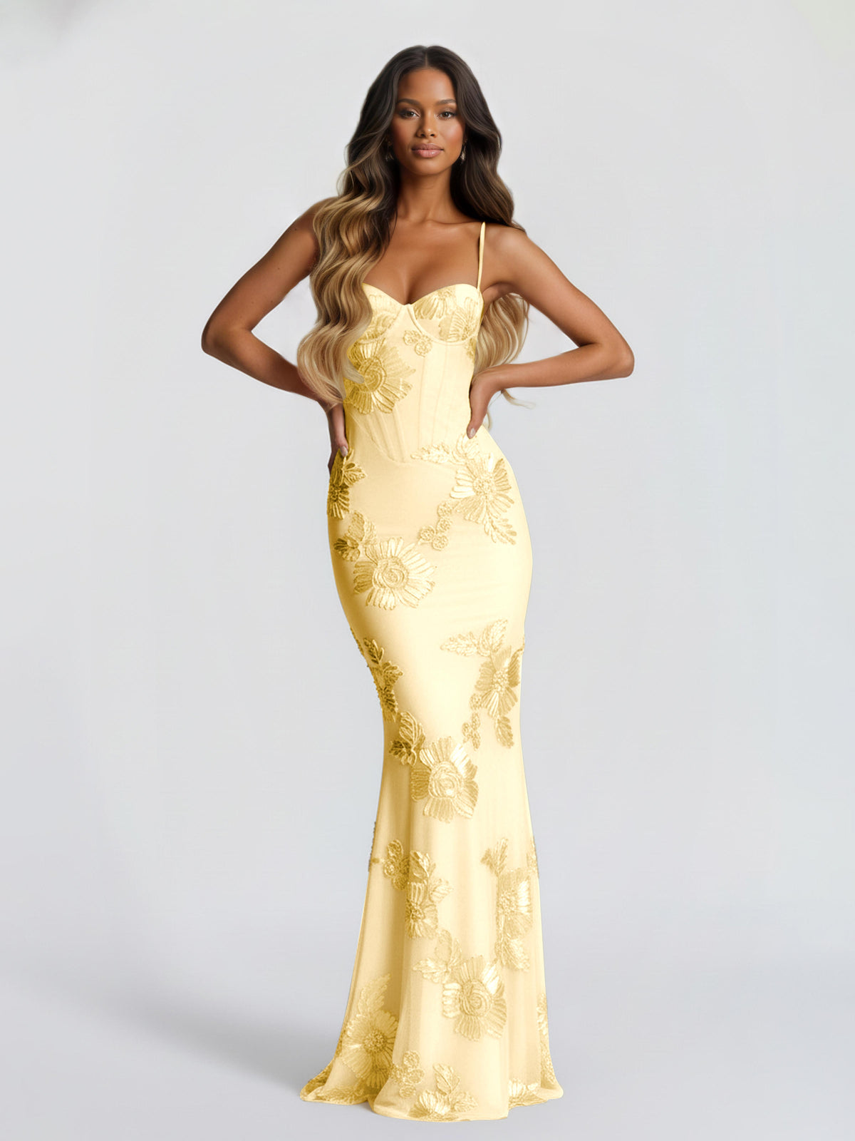 Rivay Sheath/Column Sweetheart Spaghetti Straps Flroal Prom Dresses