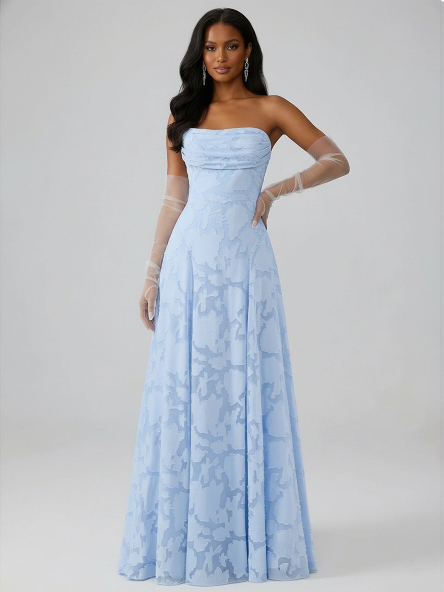 Tella A-Line Starpless Sleeveless Floor-Length Floral Lace Long Bridesmaid Dresses