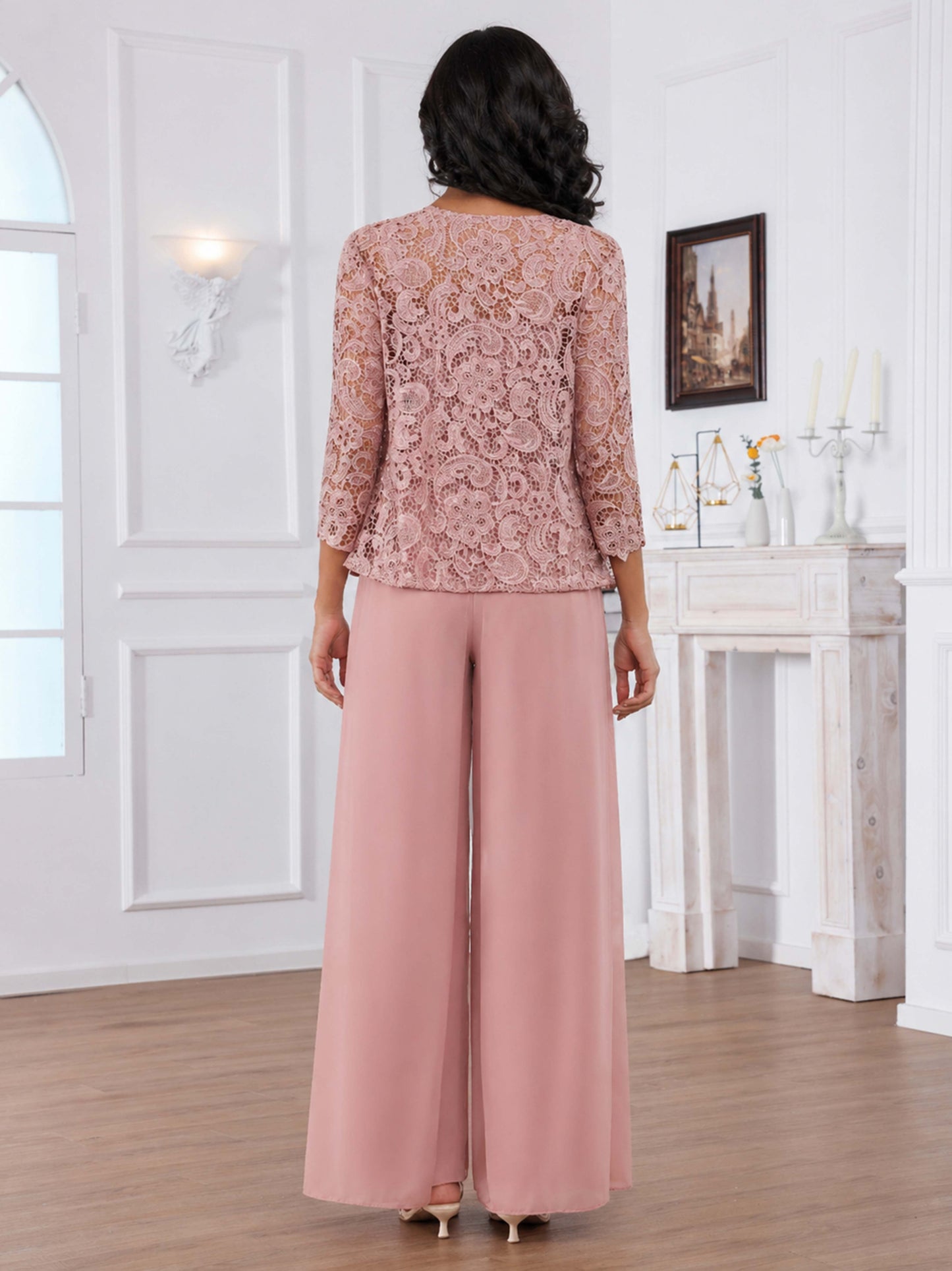 Termira Sophisticated Three Pieces Lace Sequins Chiffon Mother of the Bride Pantsuit