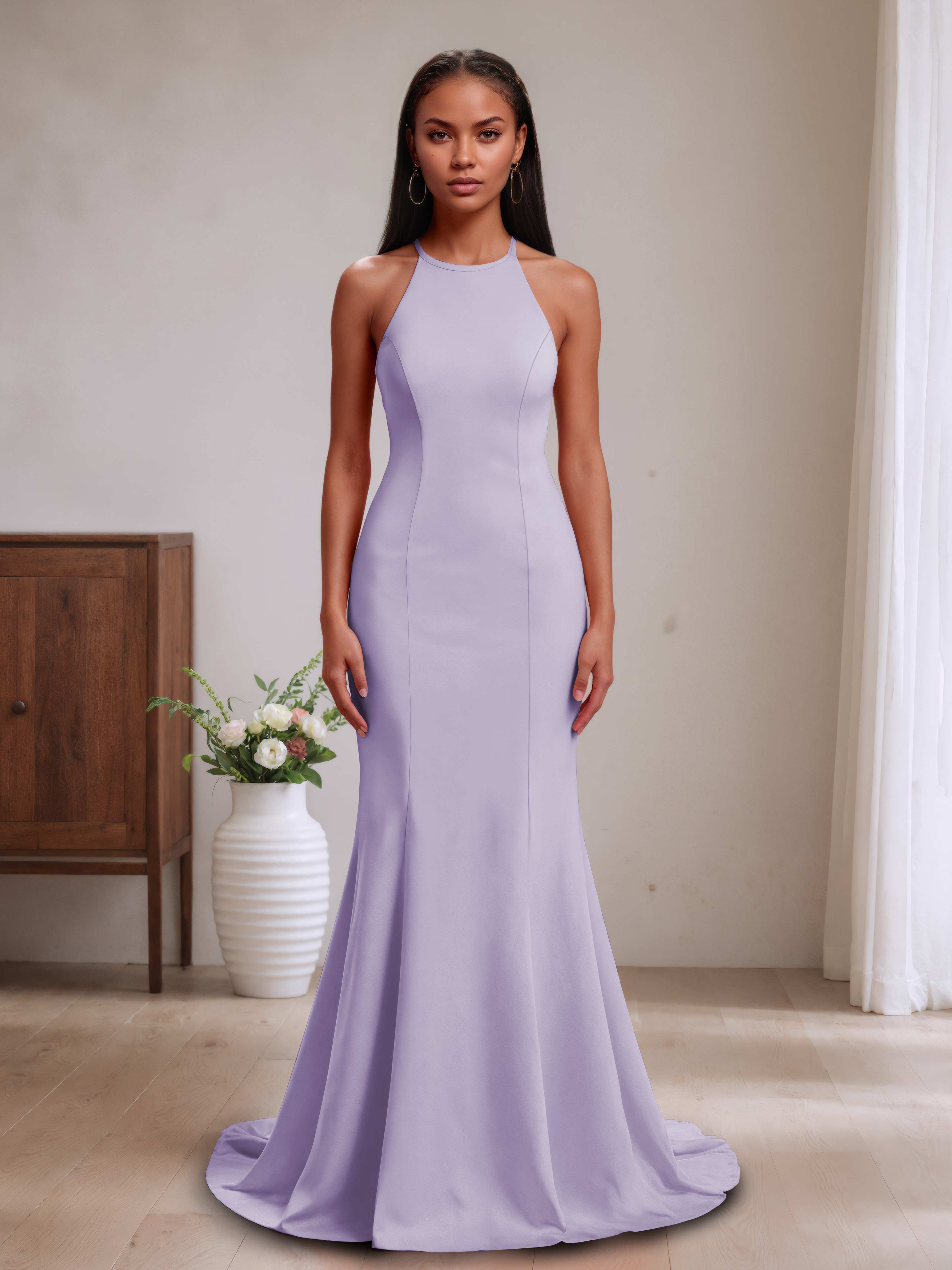 Valentin Modest Halter Neck Bridesmaid Dresses with Bow Knot – Cathnina