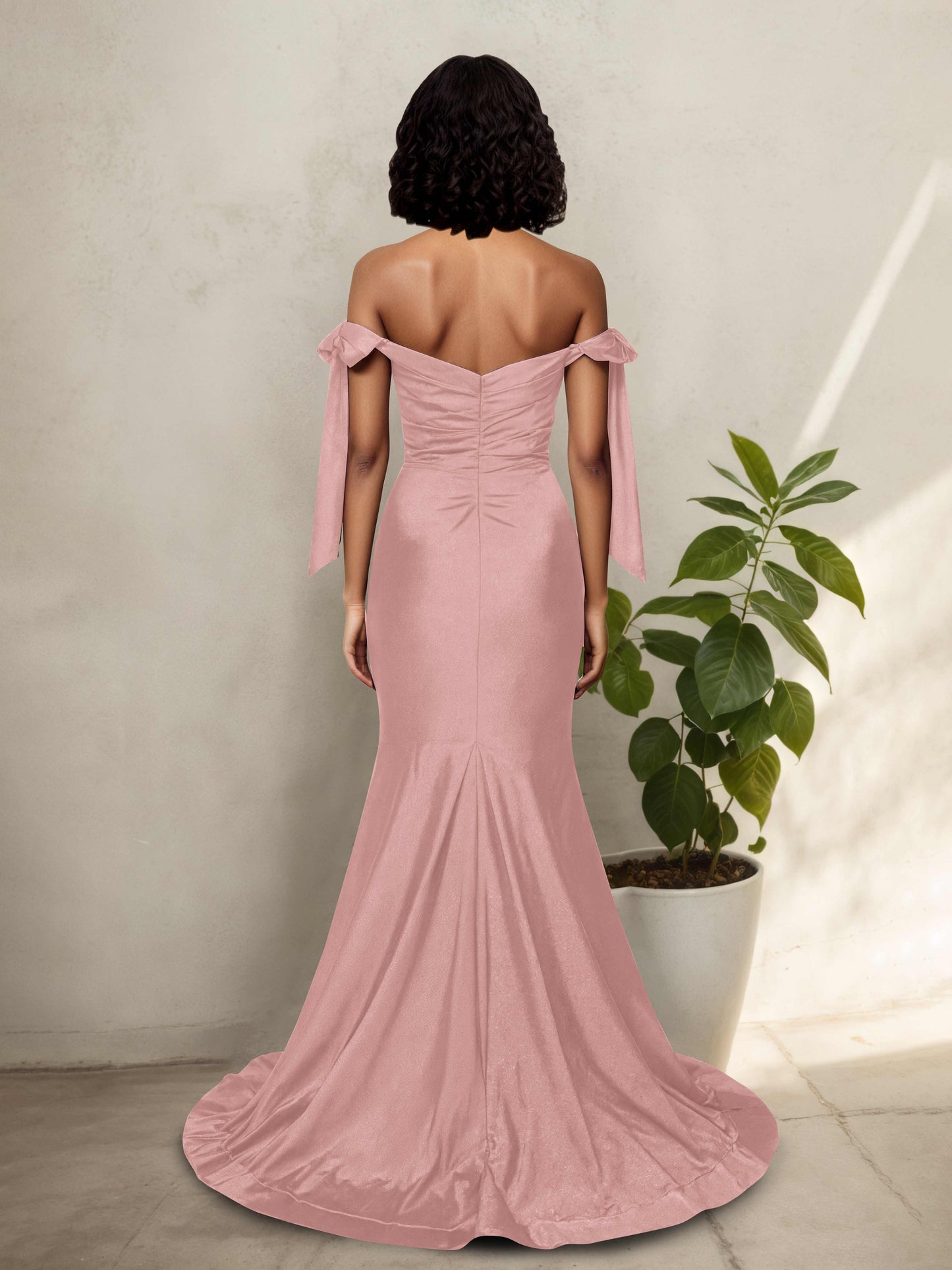 Velora Sexy Off The Shoulder Long Mermaid Prom Dresses with Bows