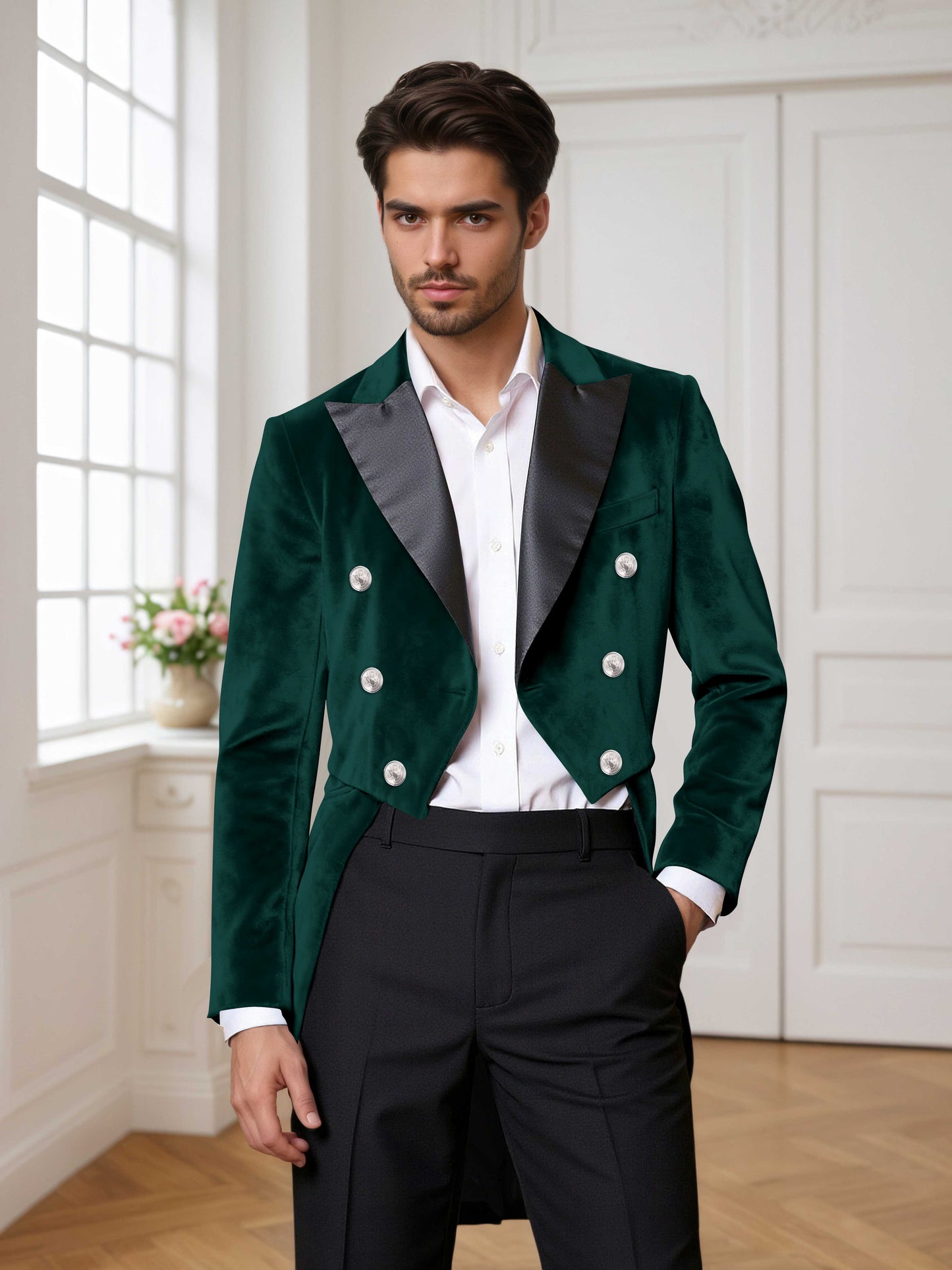 Velvet Double Breasted Peak Lapel Men's 2 Pieces Tuxedo Suit For Wedding Dinner