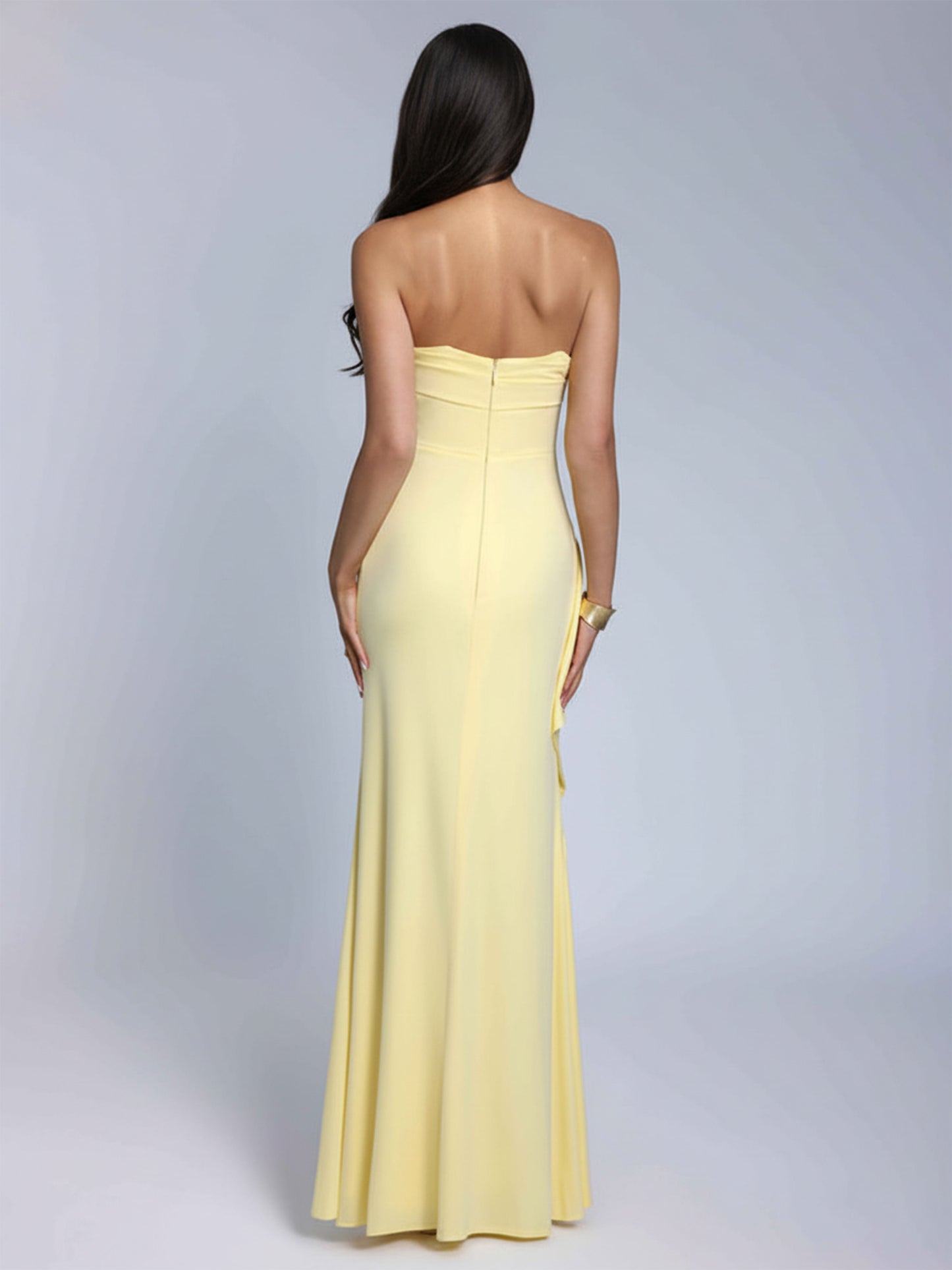 Viona Stylish Strapless Ruffles Long Prom Dresses with Slit
