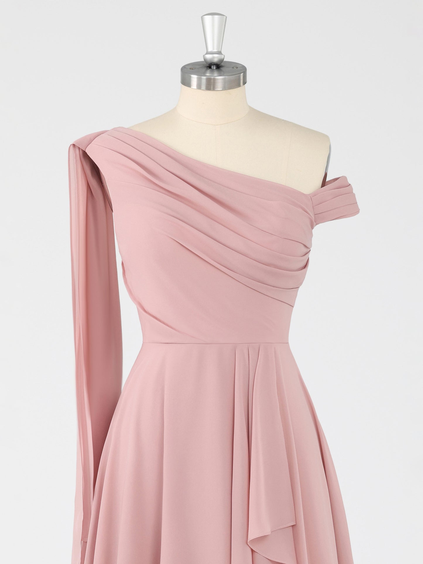 Virella A-Line One Shoulder Pleated Floor Length Bridesmaid Dresses with Slit