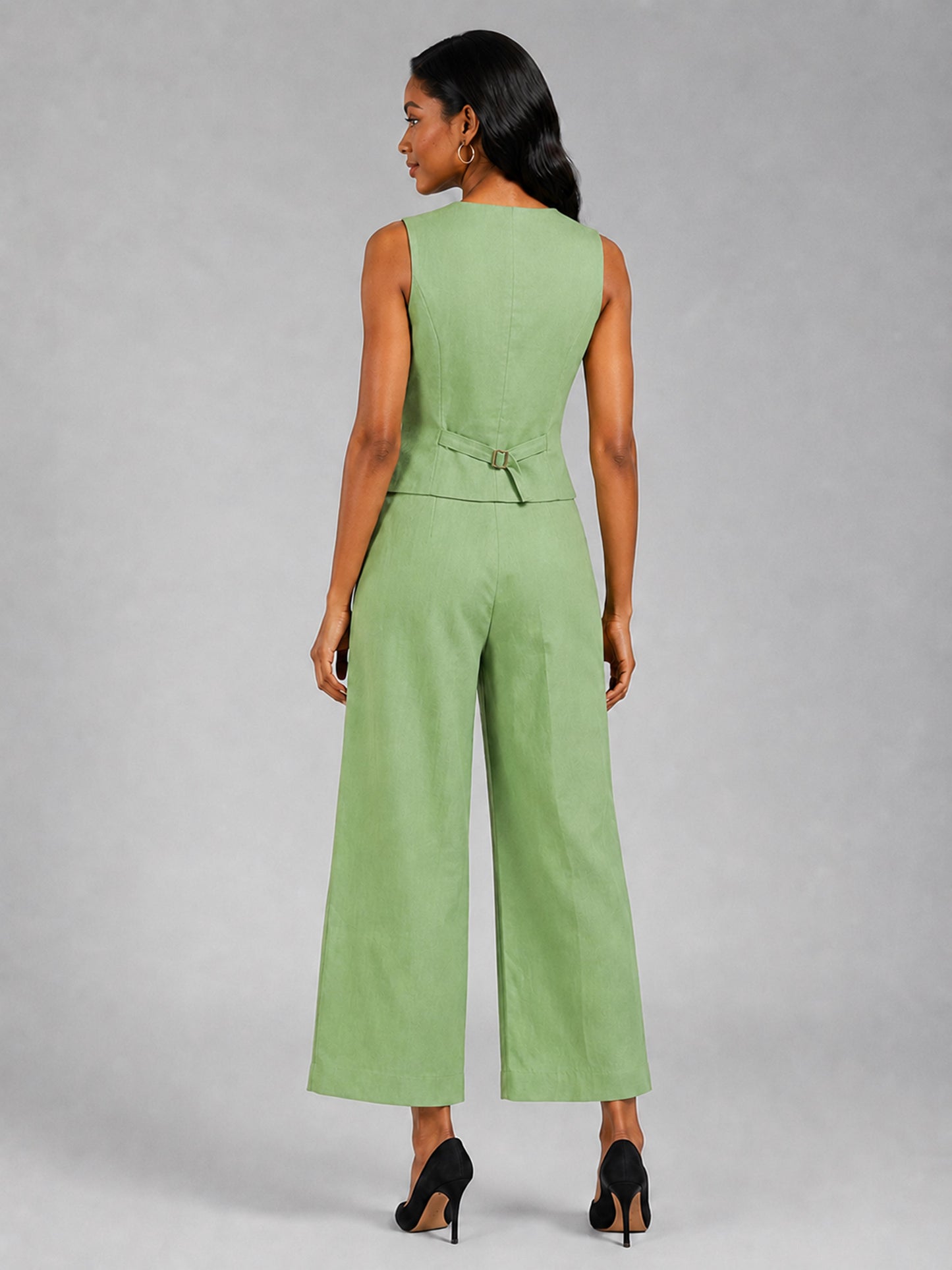 Women’s Linen Vest and Wide Leg Pants Set for Vacation