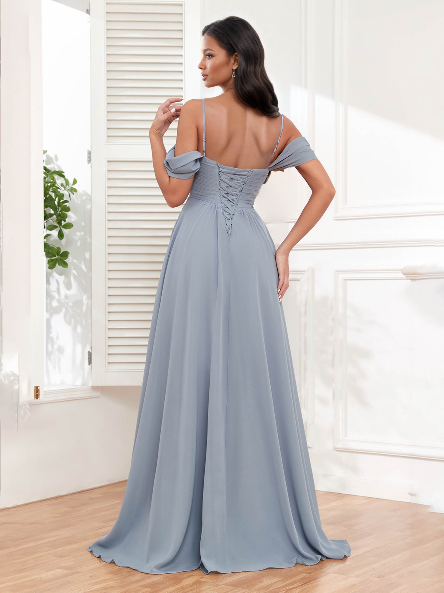 Zivay Affordable Spaghetti Straps Sleeveless Floor-Length Chiffon Bridesmaid Dresses