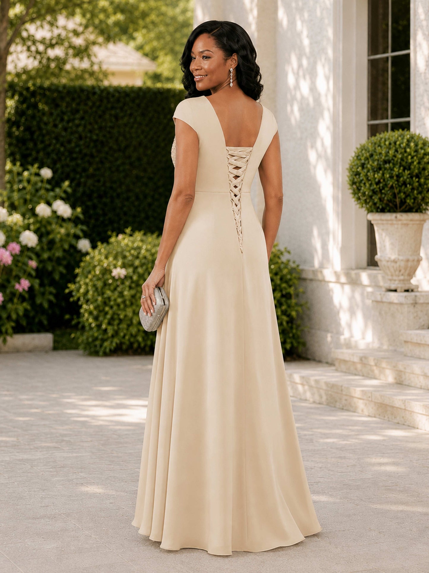 Amelisse A-Line Scoop Lace Appliqued Floor Length Mother of the Bride Dresses