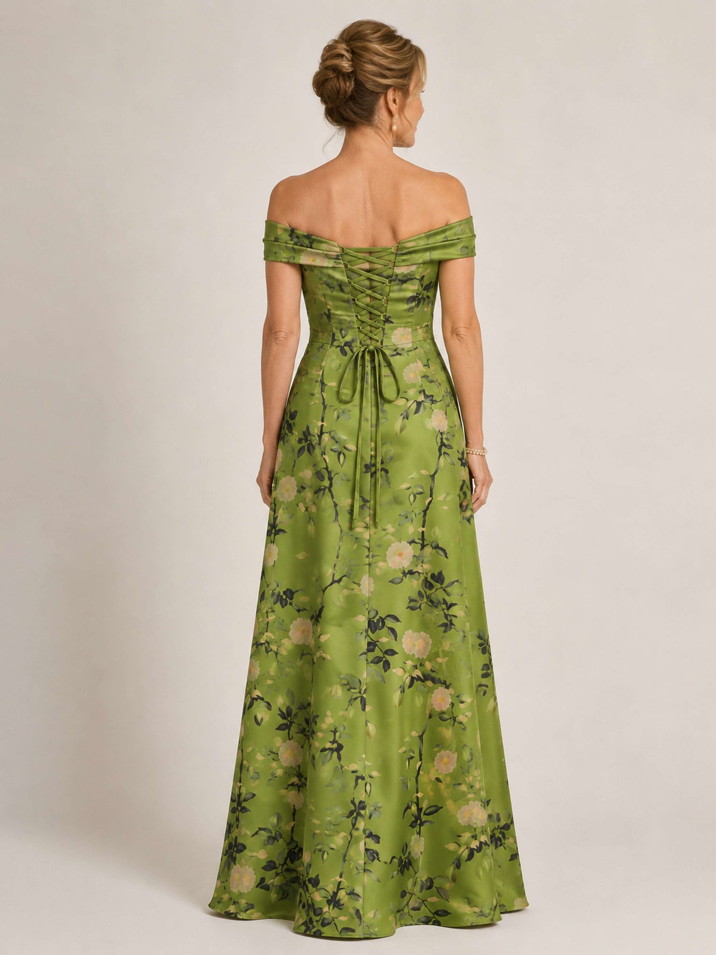 Avelisse Off-the-Shoulder Floral Satin Mother of the Bride Dress