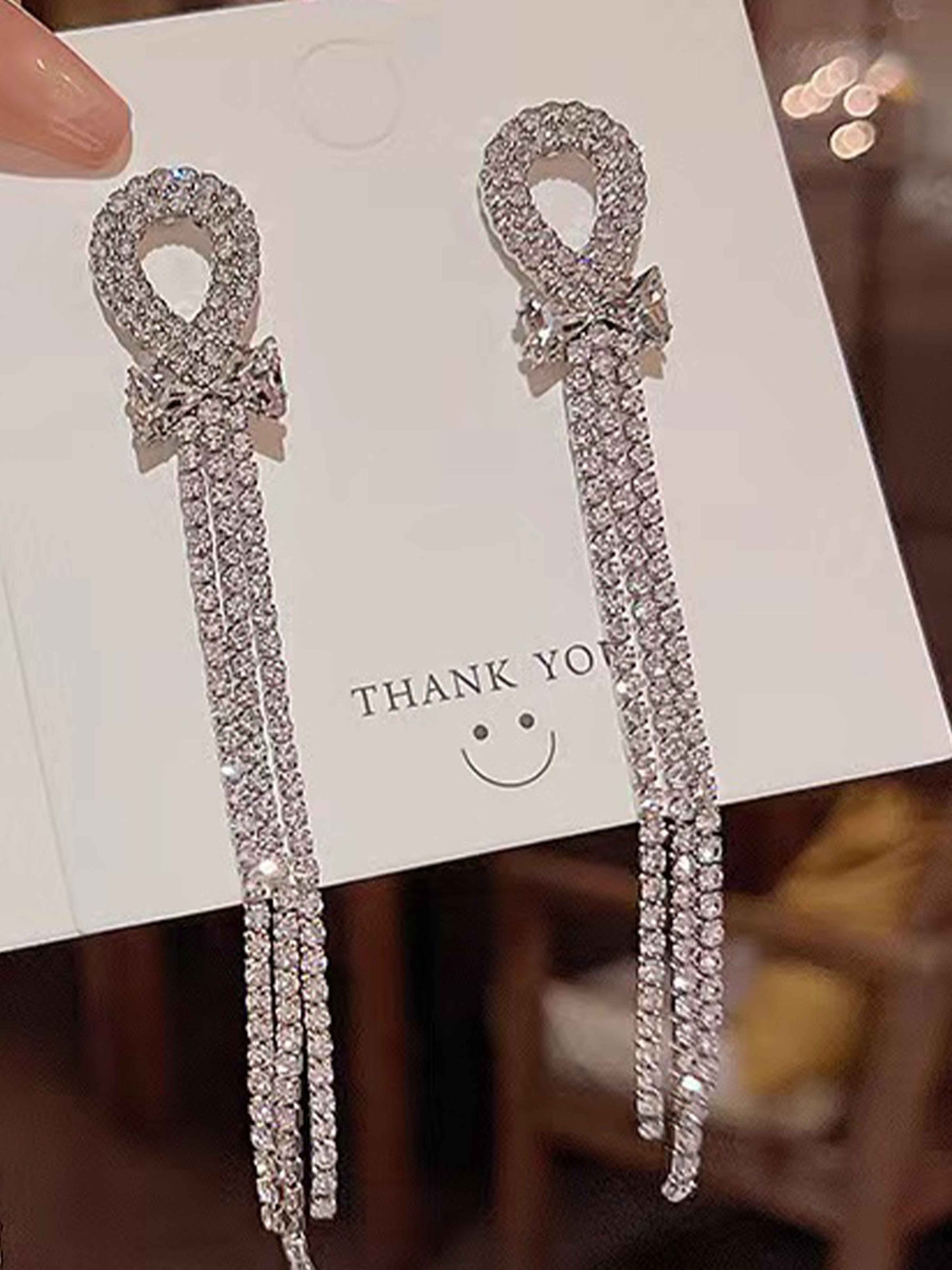Shiny Long Rhinestone Tassel Earrings