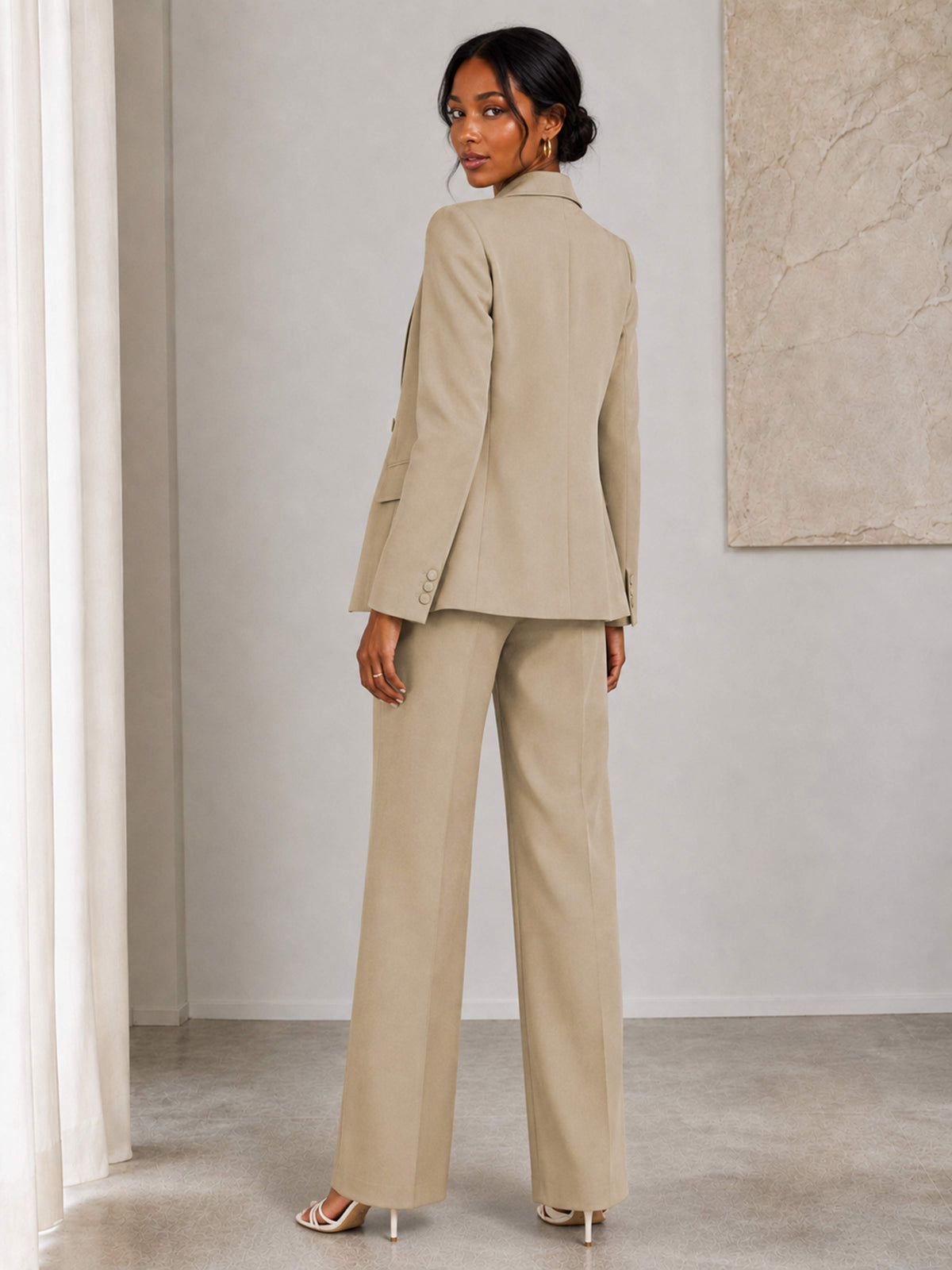Women's 3 Piece Business Suit with Cropped Vest & Wide Leg Pants