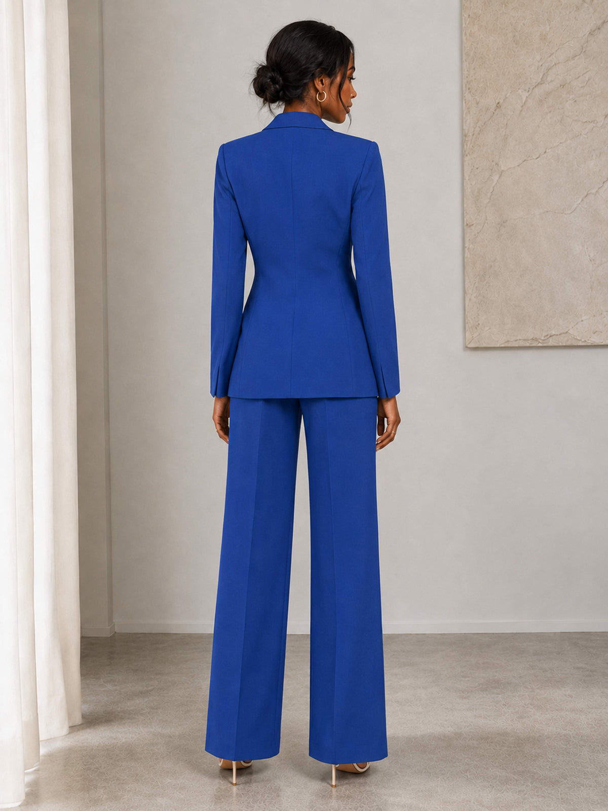 Women's Single-Button Notch Lapel Pantsuit with Wide Leg Trousers