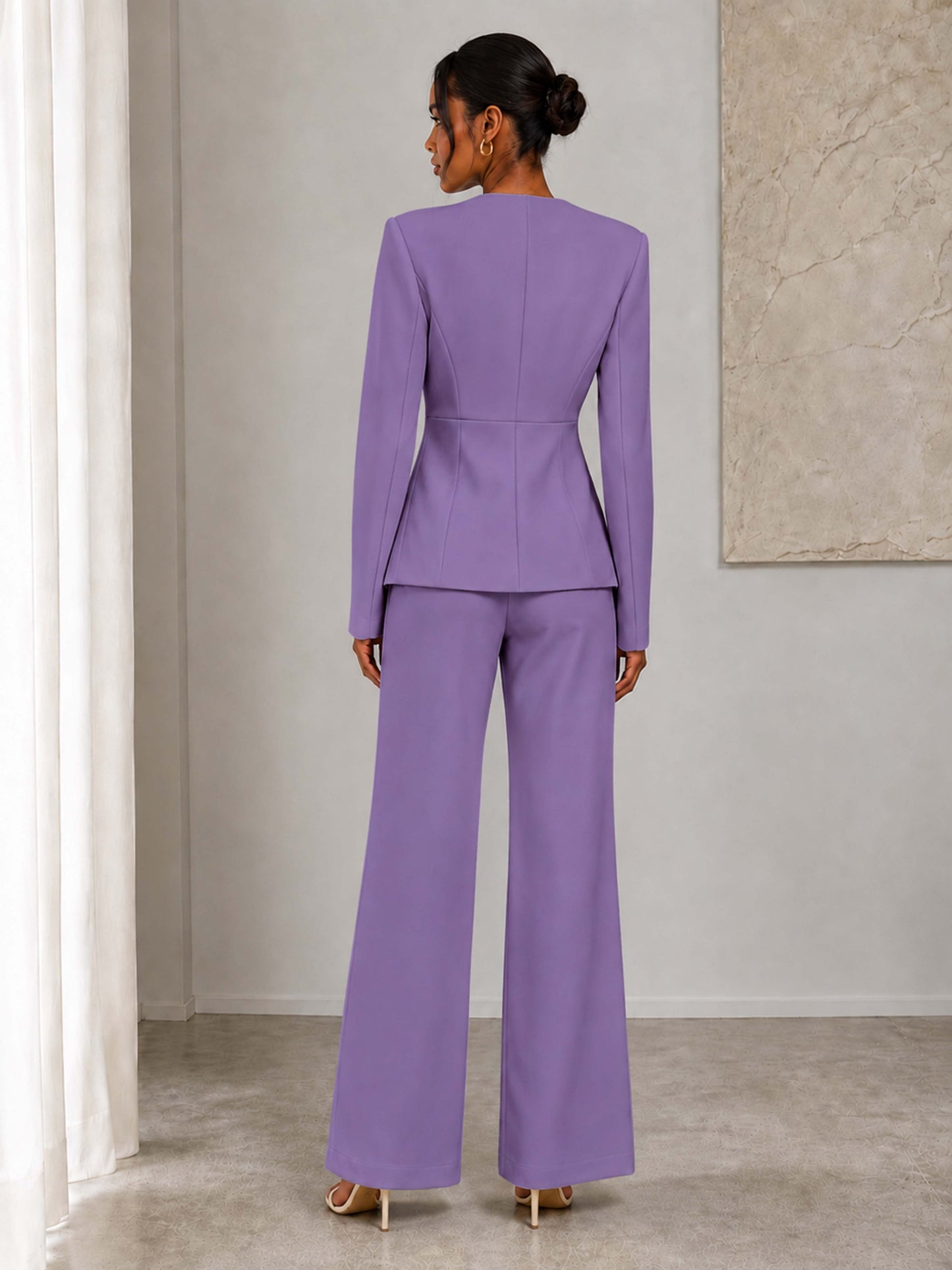Women's Three-Button Fitted Jacket and Wide-Leg Pants Suit
