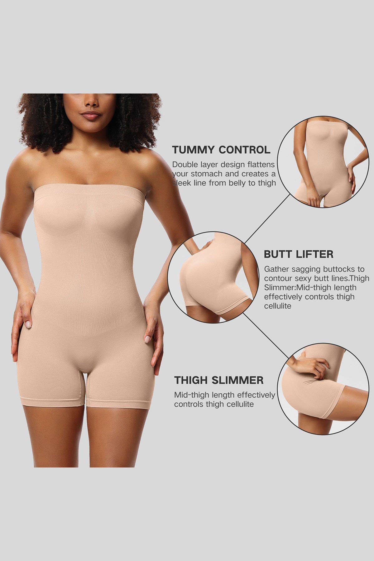 Women Tummy Control Seamless Bodysuit Shapewear with Detachable Shoulder Strap