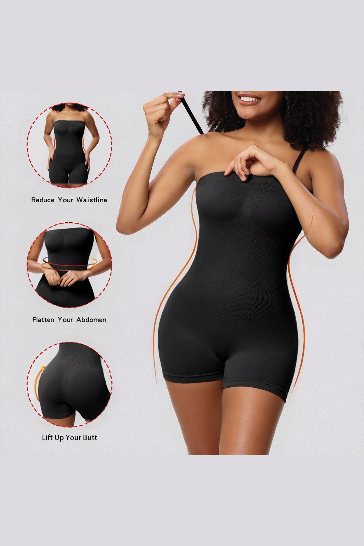 Women Tummy Control Seamless Bodysuit Shapewear with Detachable Shoulder Strap