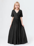 A-Line V-neck Short Sleeves Chiffon Junior Bridesmaid Dresses