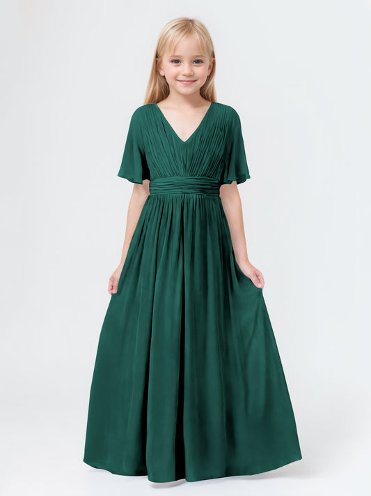 A-Line V-neck Short Sleeves Chiffon Junior Bridesmaid Dresses