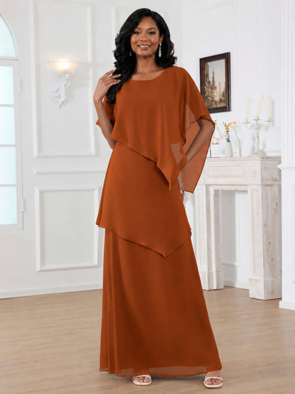 Adeline Flowy A-Line Scoop Chiffon Mother of the Bride Dresses with Cape Sleeves