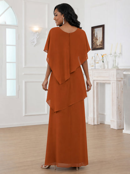 Adeline Flowy A-Line Scoop Chiffon Mother of the Bride Dresses with Cape Sleeves