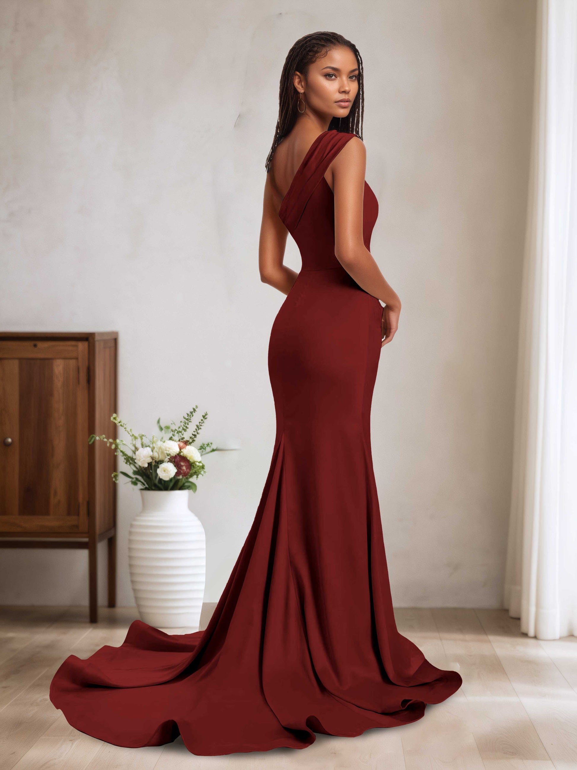 Aliya Trendy One Shoulder Bridesmaid Dresses with Sweep Train Cathnina Aliya Trendy One Shoulder Bridesmaid Dresses with Sweep Train Cathnina