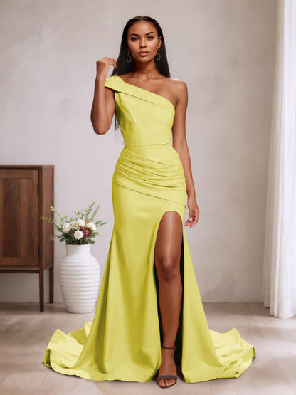 Aliya Trendy One Shoulder Bridesmaid Dresses with Sweep Train Cathnina Aliya Trendy One Shoulder Bridesmaid Dresses with Sweep Train Cathnina