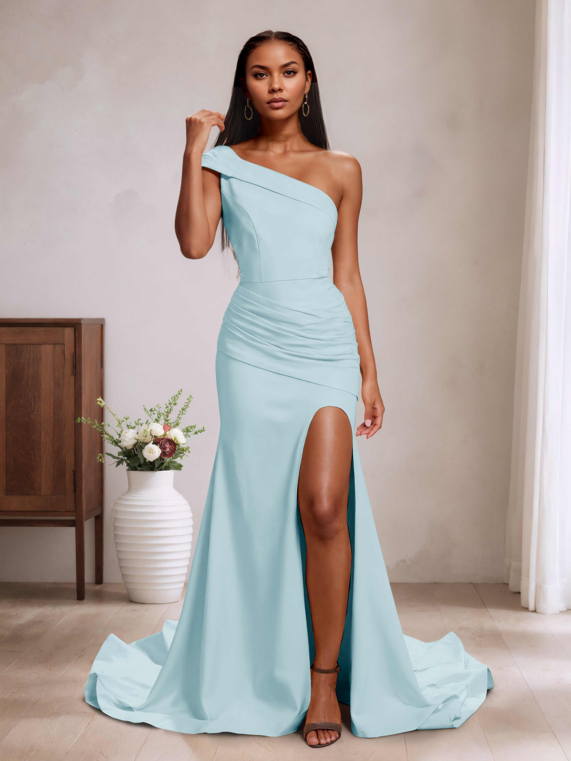 Aliya Trendy One Shoulder Bridesmaid Dresses with Sweep Train Cathnina Aliya Trendy One Shoulder Bridesmaid Dresses with Sweep Train Cathnina