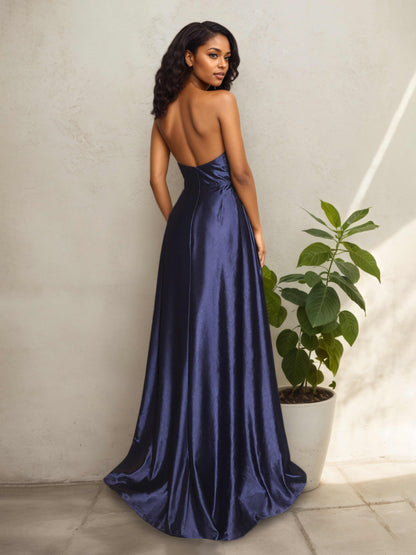 Amira Elegant Halter Pleated Sleeveless Long Prom Dresses with Slit