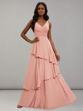 Amorae A-Line V-neck Pleated Bridesmaid Dresses with Ruffles