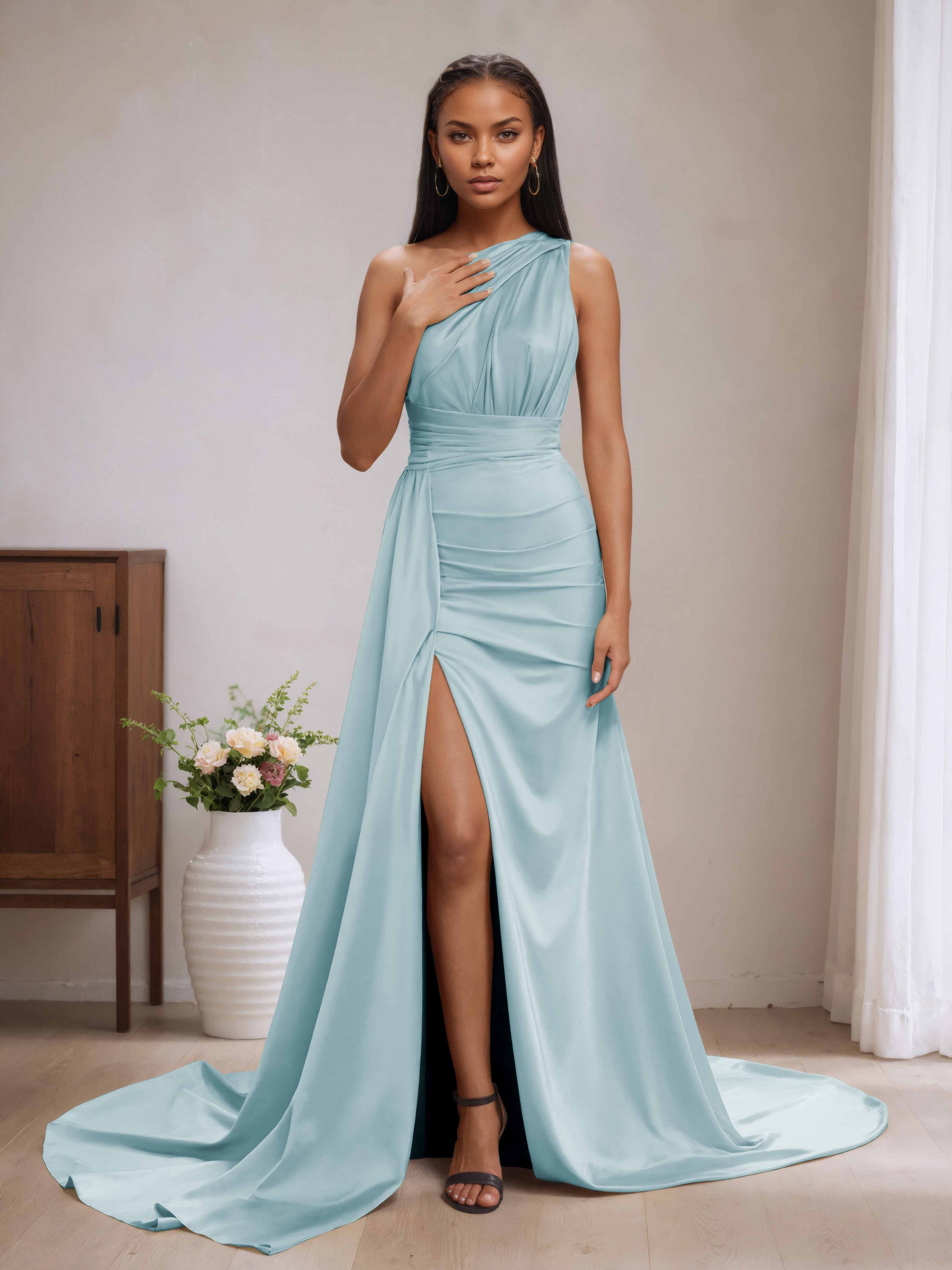 Astrid Chic Satin Mermaid Bridesmaid Dresses with Side Slit – Cathnina
