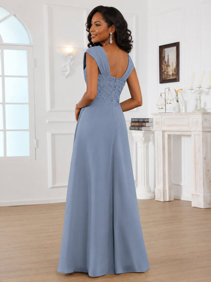 Audrey Timeless V-Neck A-Line Appliques Chiffon Mother of the Bride Dresses with Slit