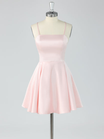 Avenix Spaghetti Straps Sleeveless A-Line Mini Homecoming Dresses with Pockets