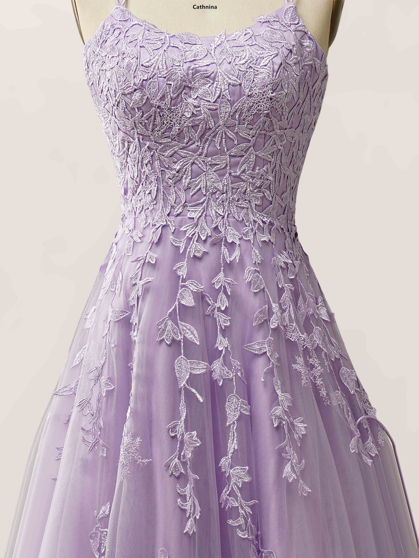 Brelyn A-Line Spaghetti Straps Long Prom Dresses with Appliqued