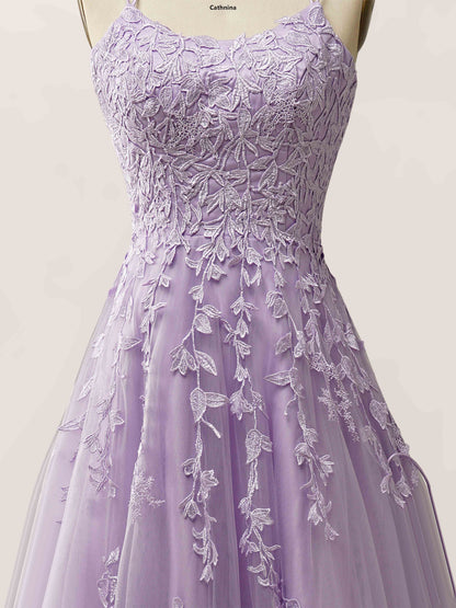 Brelyn A-Line Spaghetti Straps Long Prom Dresses with Appliqued