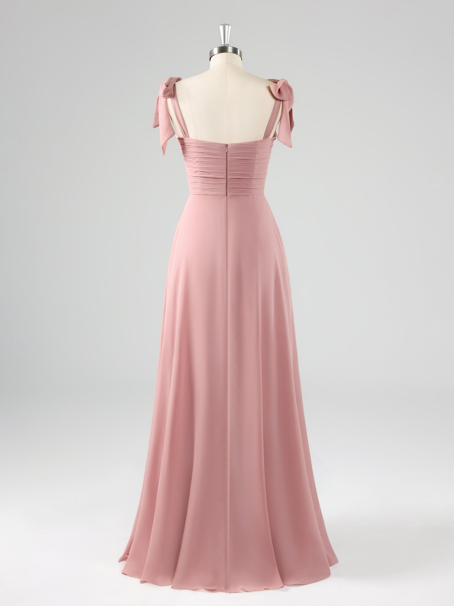 Briar Enchanting A-Line Square Pleated Slit Floor Length Chiffon Bridesmaid Dresses with Pockets